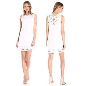 Anthropologie Bailey 44 Playa Blanca Linen Knee Length Eyelet Shift Dress Size 2